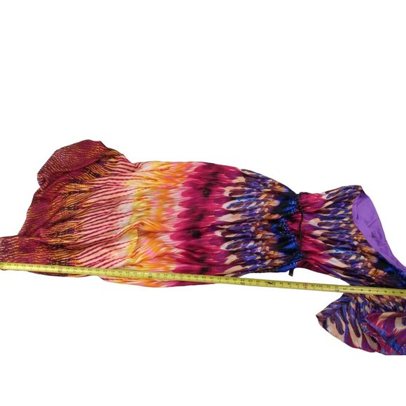 Bisou Bisou One shoulder boho tie dye style maxi flow lined dress w/belt US 8 - Picture 9 of 15